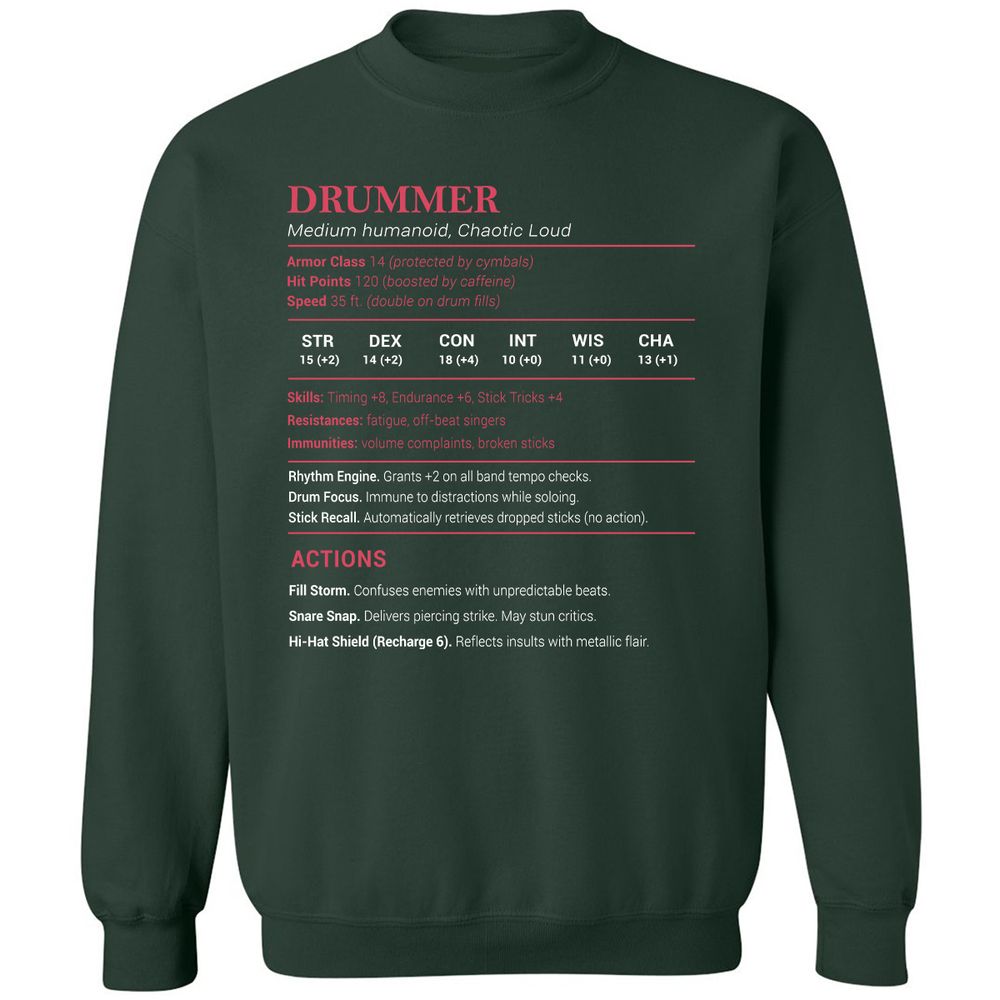 Drummer Stats Classic Unisex Sweatshirt - Forest Green - 4