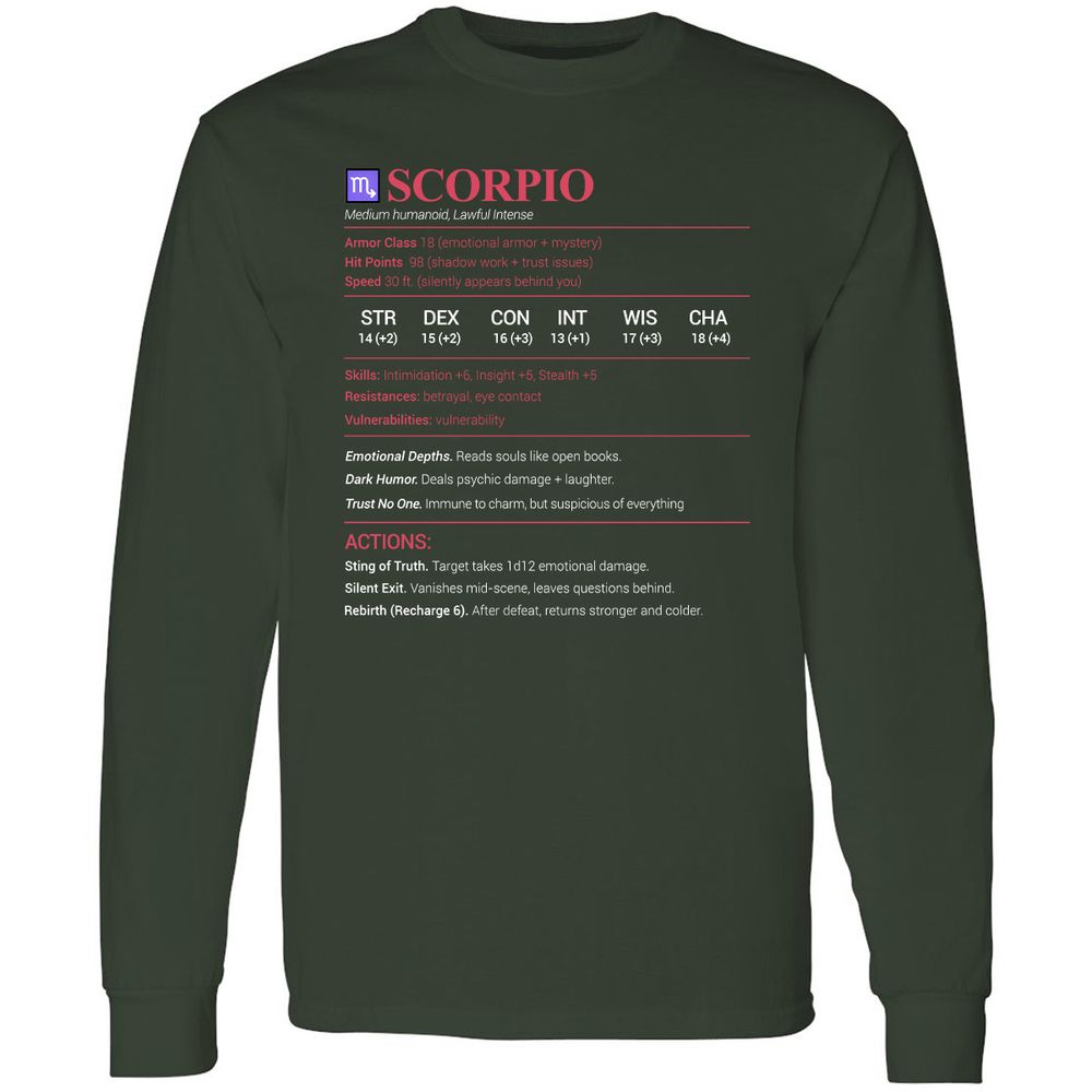 Scorpio Stats Long Sleeve T-Shirt - Forest Green - 4