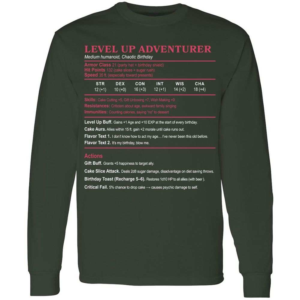 Level Up Adventurer Long Sleeve T-Shirt - Forest Green - 4