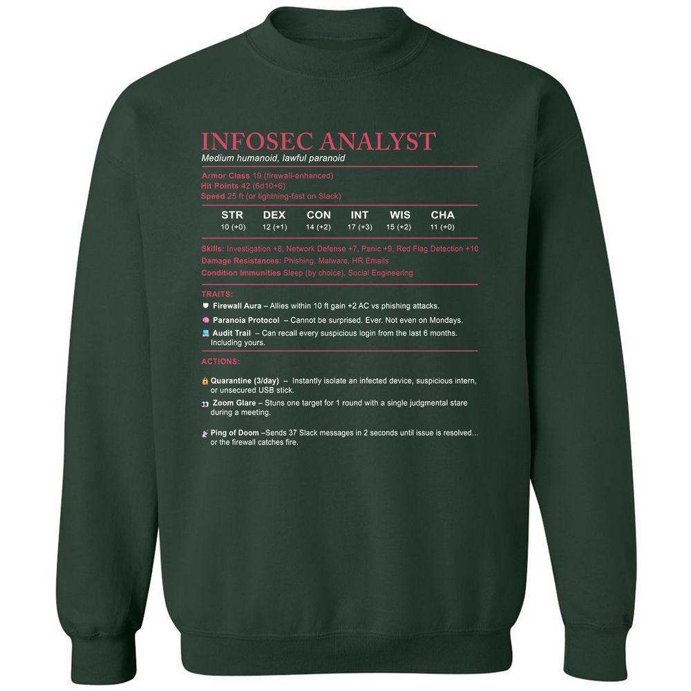 Information Security Analyst Stats Classic Unisex Sweatshirt - Forest Green - 4