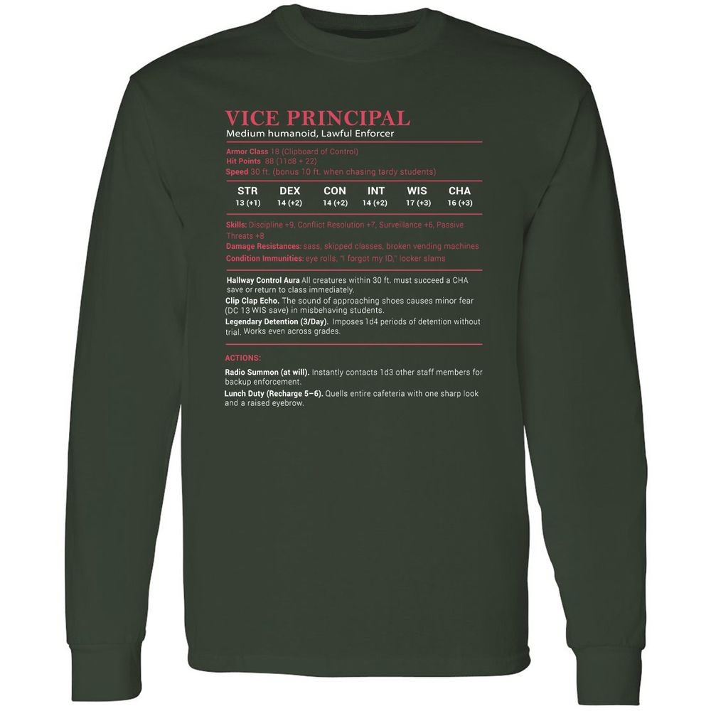 Vice Principal Stats Long Sleeve T-Shirt - Forest Green - 4
