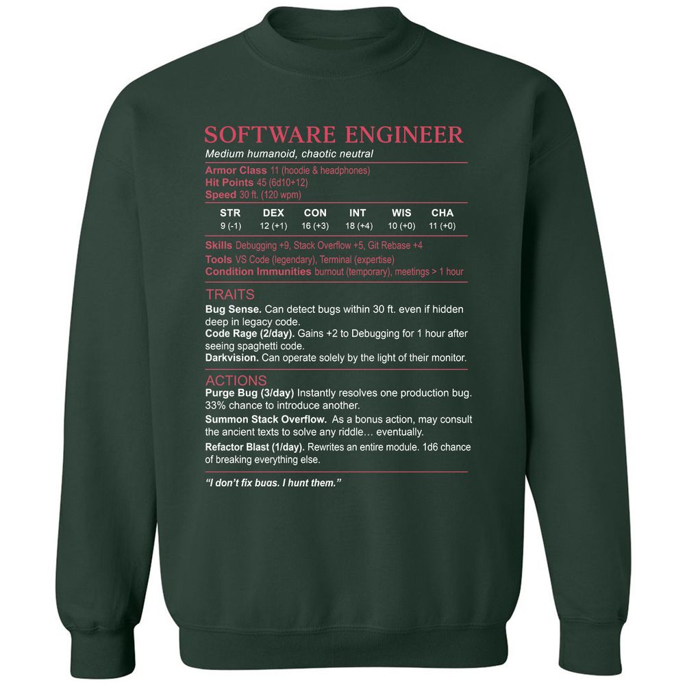 Software Engineer Stats Classic Unisex Sweatshirt - Forest Green - 4