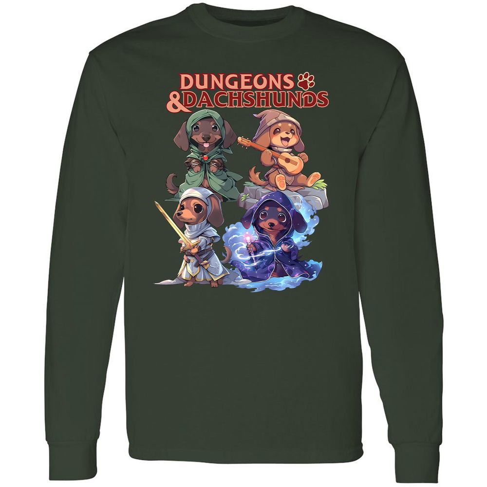 Dungeons & Dachshunds Long Sleeve T-Shirt - Forest Green - 4