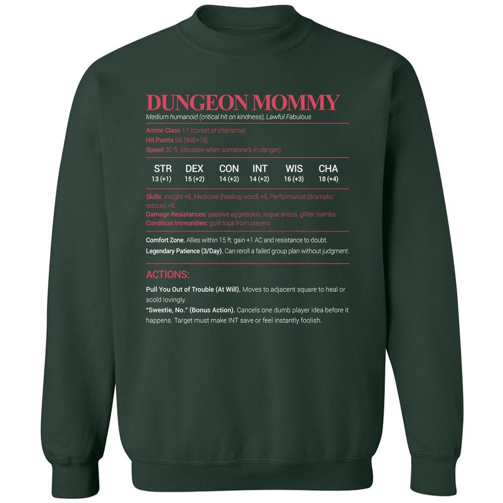 Dungeon Mommy Stats Classic Unisex Sweatshirt - Forest Green - 4