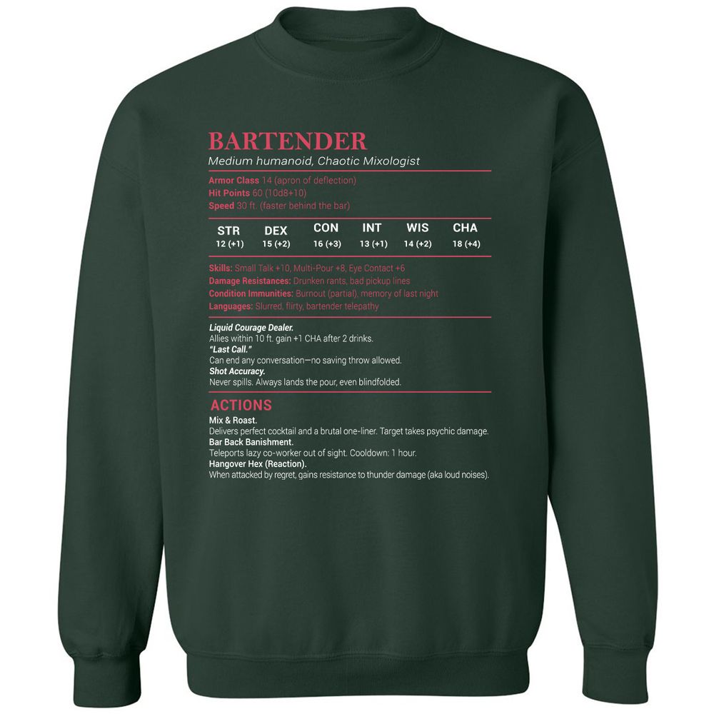 Bartender Stats Classic Unisex Sweatshirt - Forest Green - 4