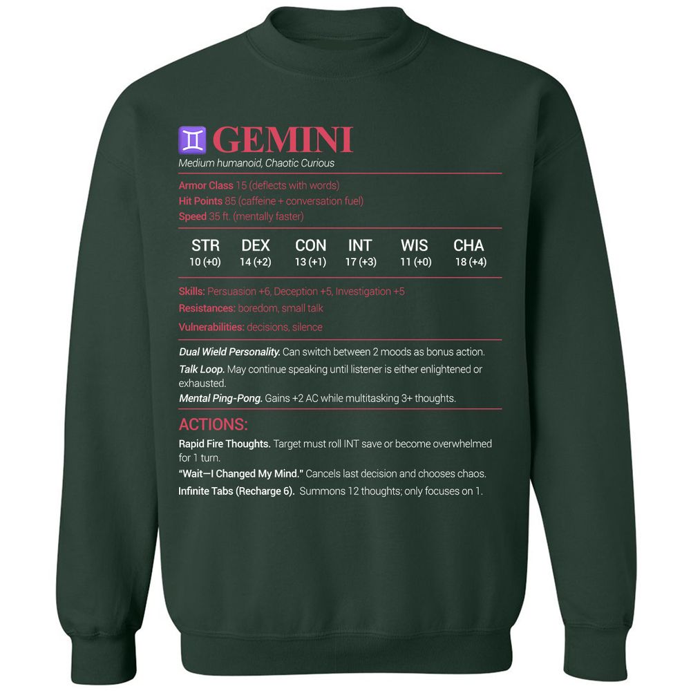 Gemini Stats Classic Unisex Sweatshirt - Forest Green - 4