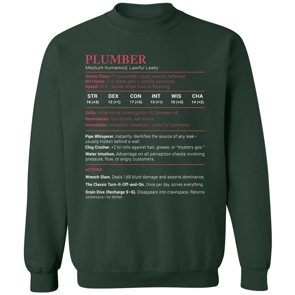 Plumber Stats Classic Unisex Sweatshirt - Forest Green - 4