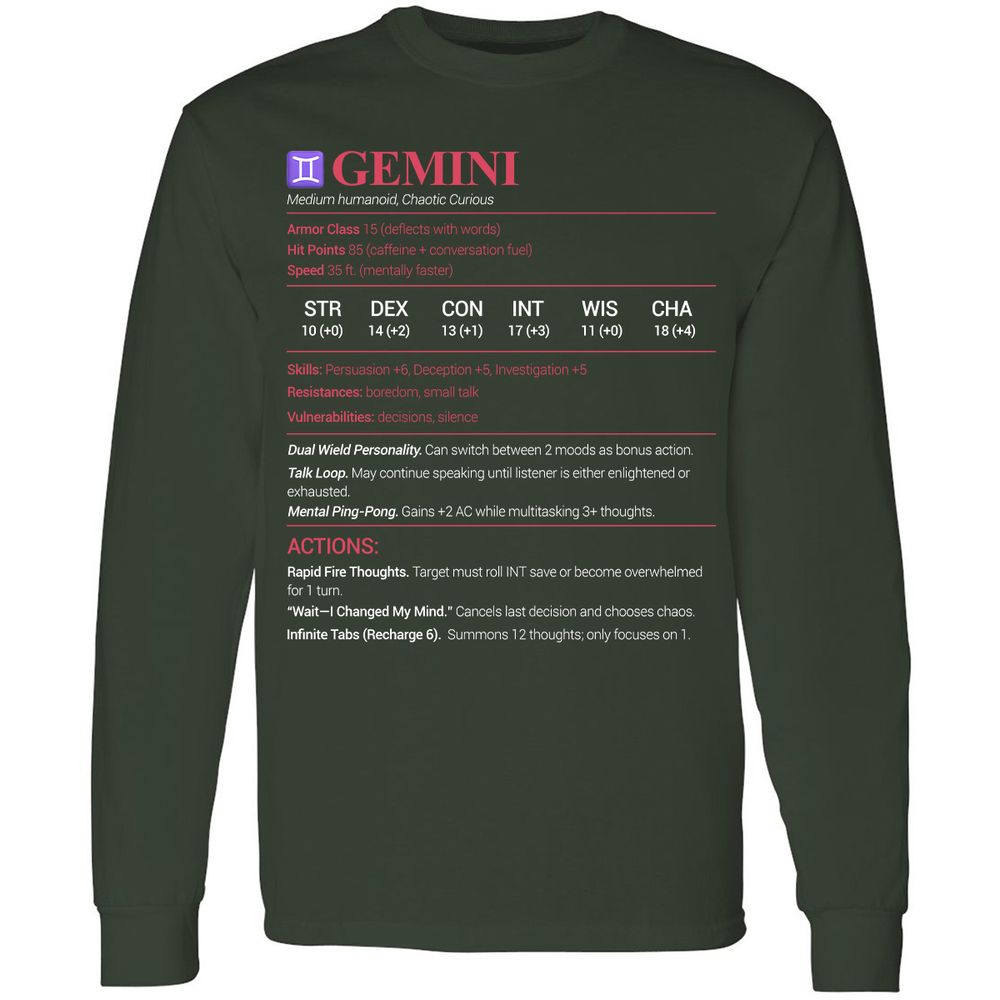Gemini Stats Long Sleeve T-Shirt - Forest Green - 4
