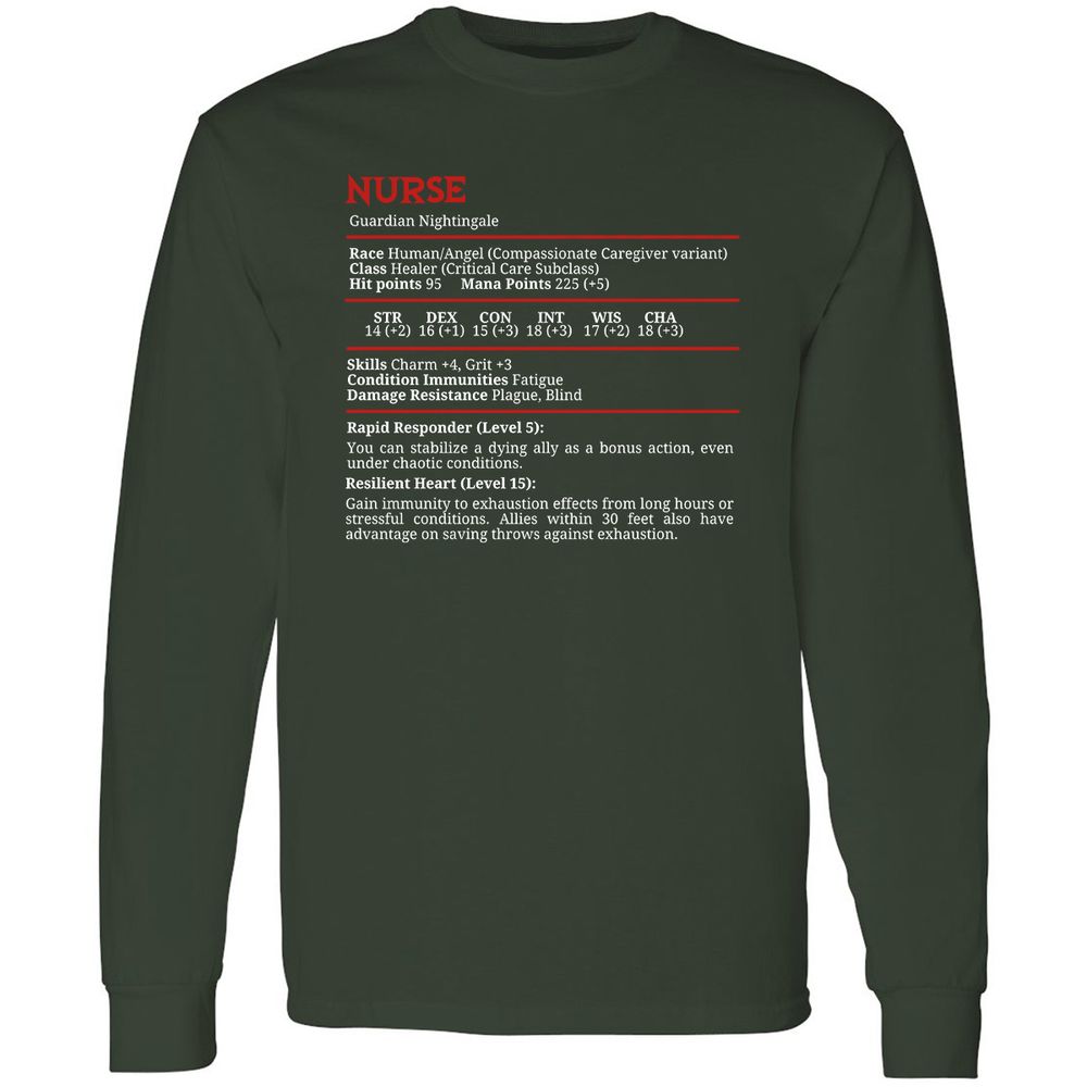 Nurse Stats Long Sleeve T-Shirt - Forest Green - 4