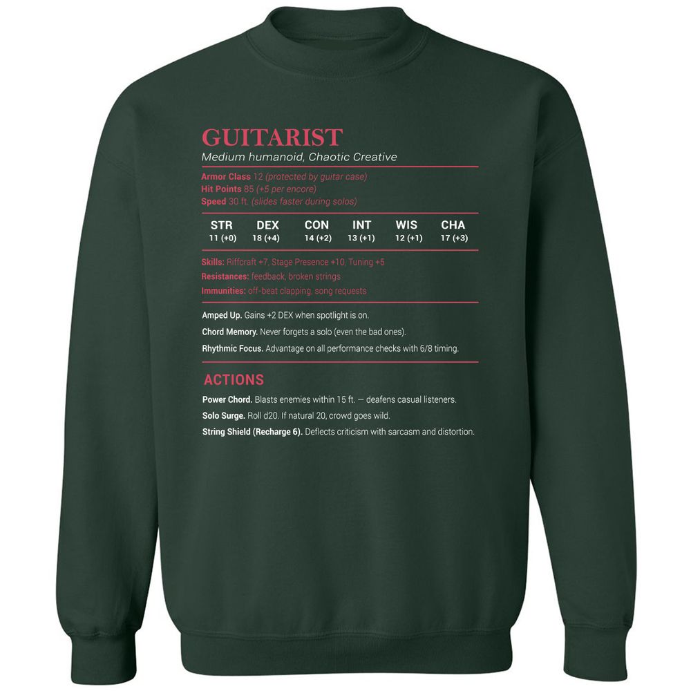 Guitarist Stats Classic Unisex Sweatshirt - Forest Green - 4