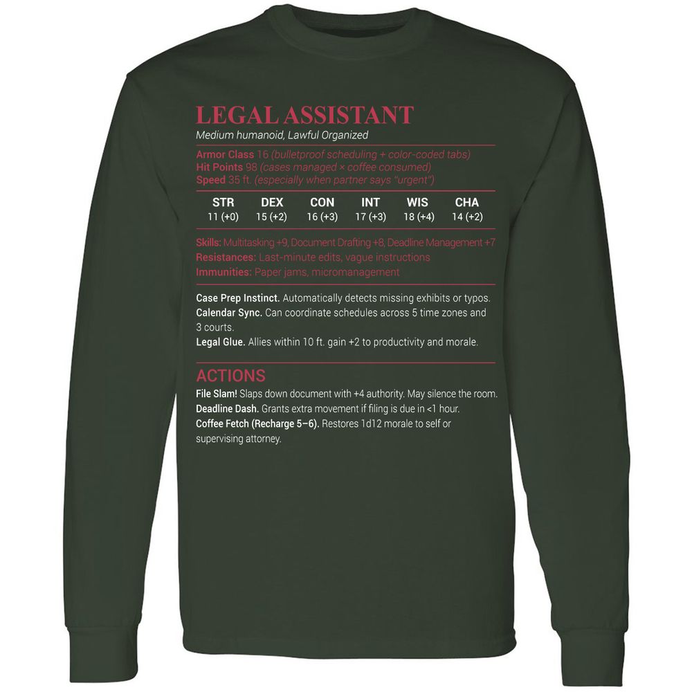 Legal Assistant Long Sleeve T-Shirt - Forest Green - 4