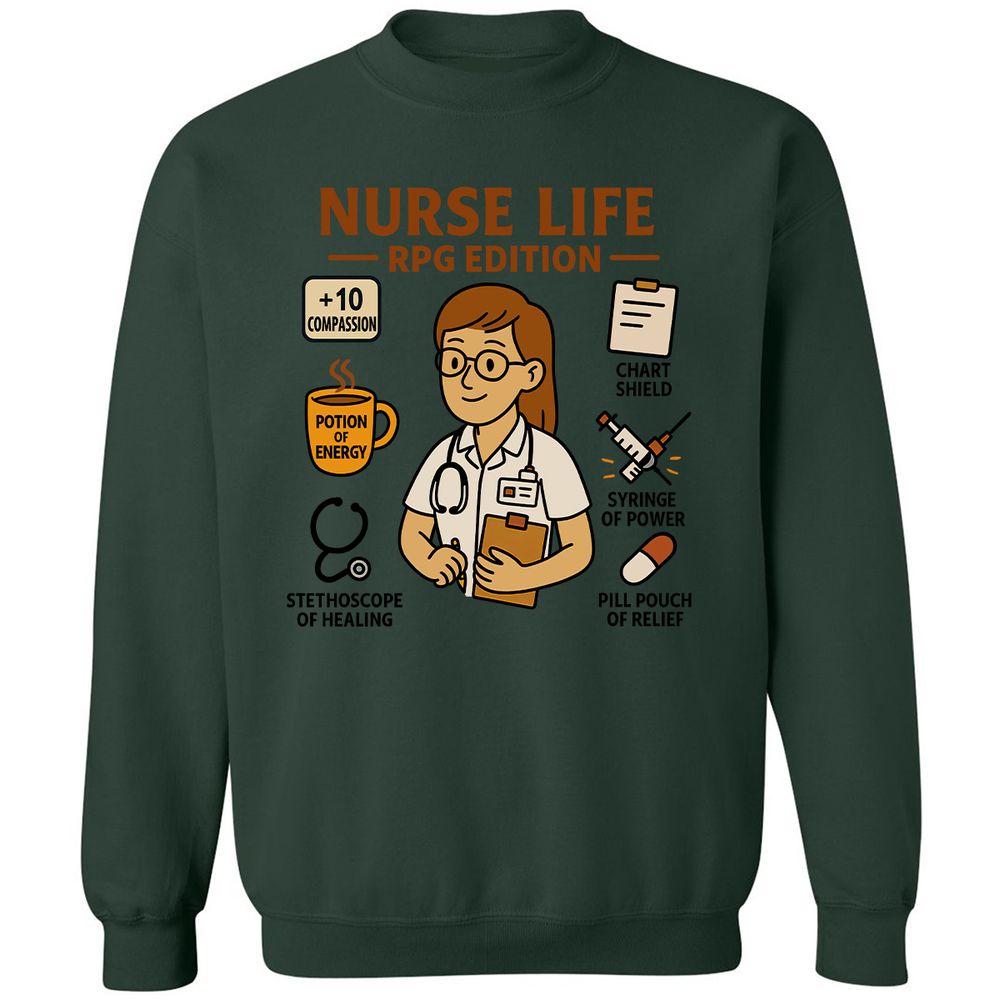 Nurse Life RPG Edition Classic Unisex Sweatshirt - Forest Green - 4