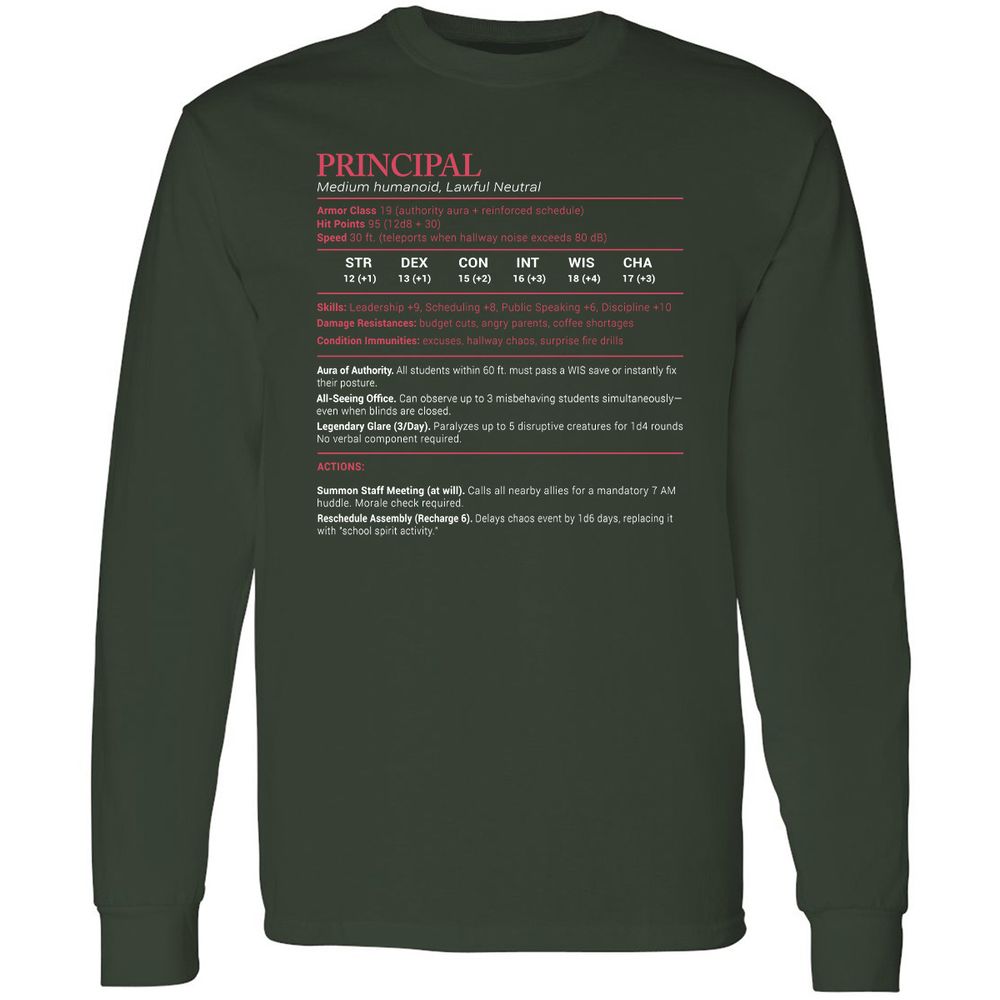 Principal Stats Long Sleeve T-Shirt - Forest Green - 4