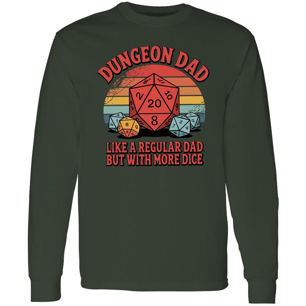 Dungeon Dad With More Dice Long Sleeve T-Shirt - Forest Green - 4