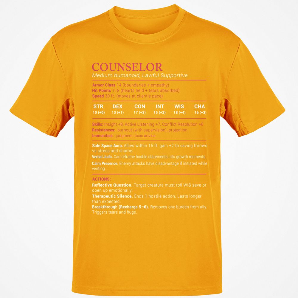 Counselor Stats Classic Unisex T-Shirt - Gold - 4