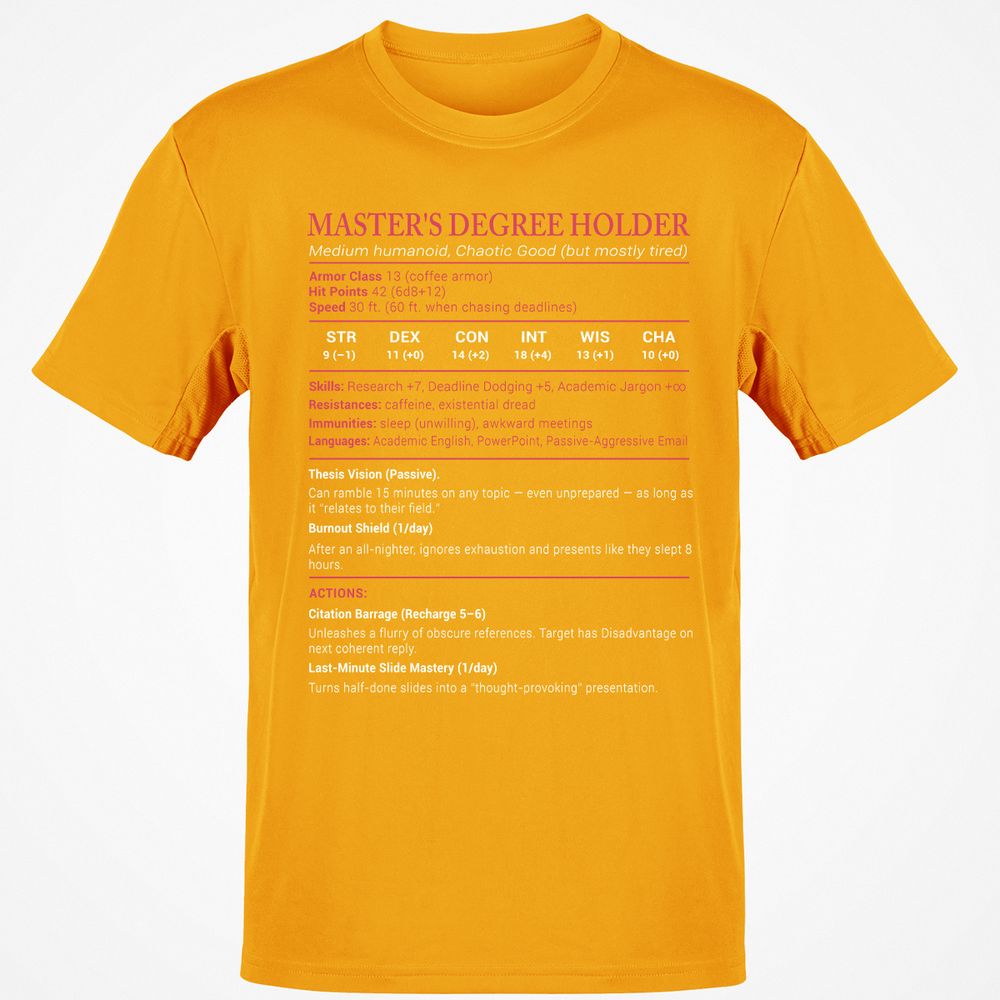Master Degree's Holder Stats Classic Unisex T-Shirt - Gold - 4
