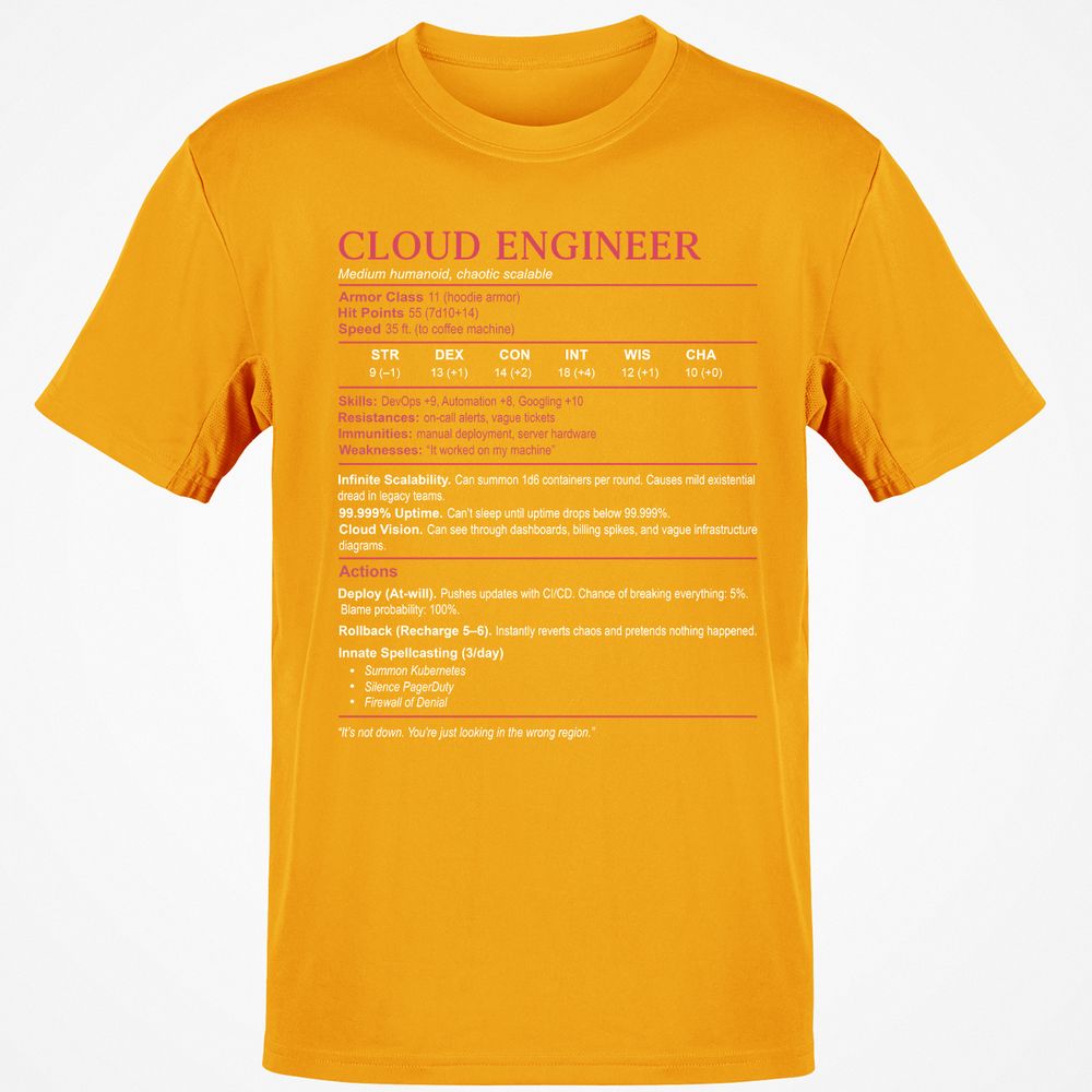 Cloud Engineer Stats Classic Unisex T-Shirt - Gold - 4