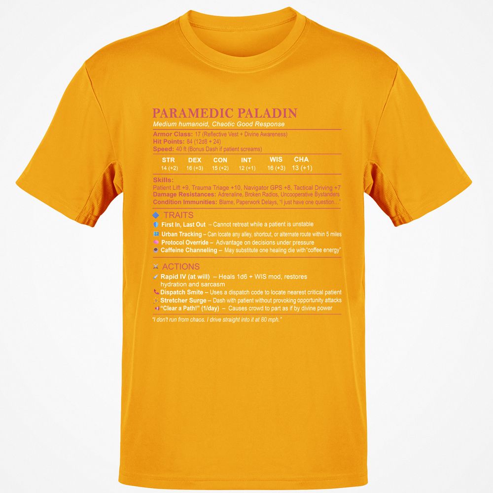 Paramedic Stats Classic Unisex T-Shirt - Gold - 4