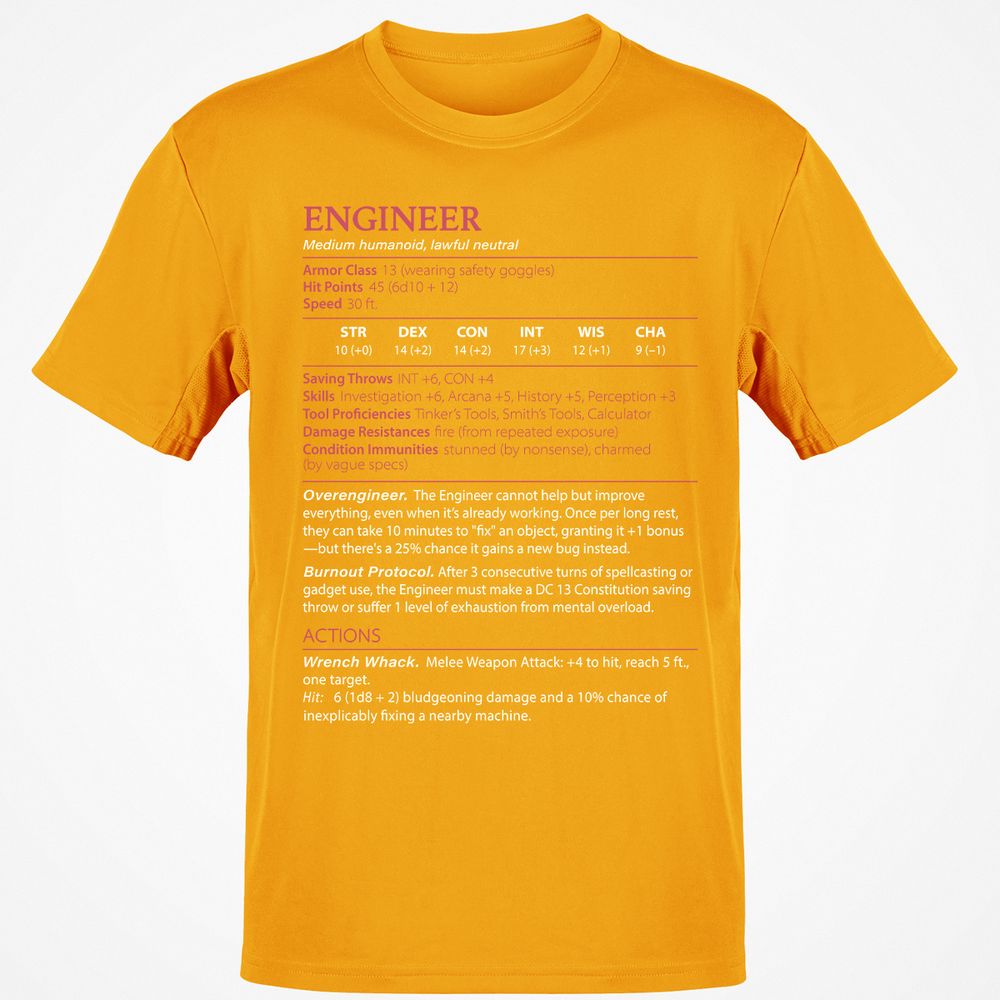 Engineer Stats Classic Unisex T-Shirt - Gold - 4