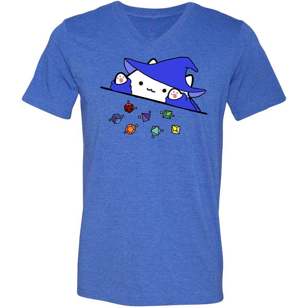 Cat Throws Dices Unisex V-Neck T-Shirt - Heather True Royal - 4