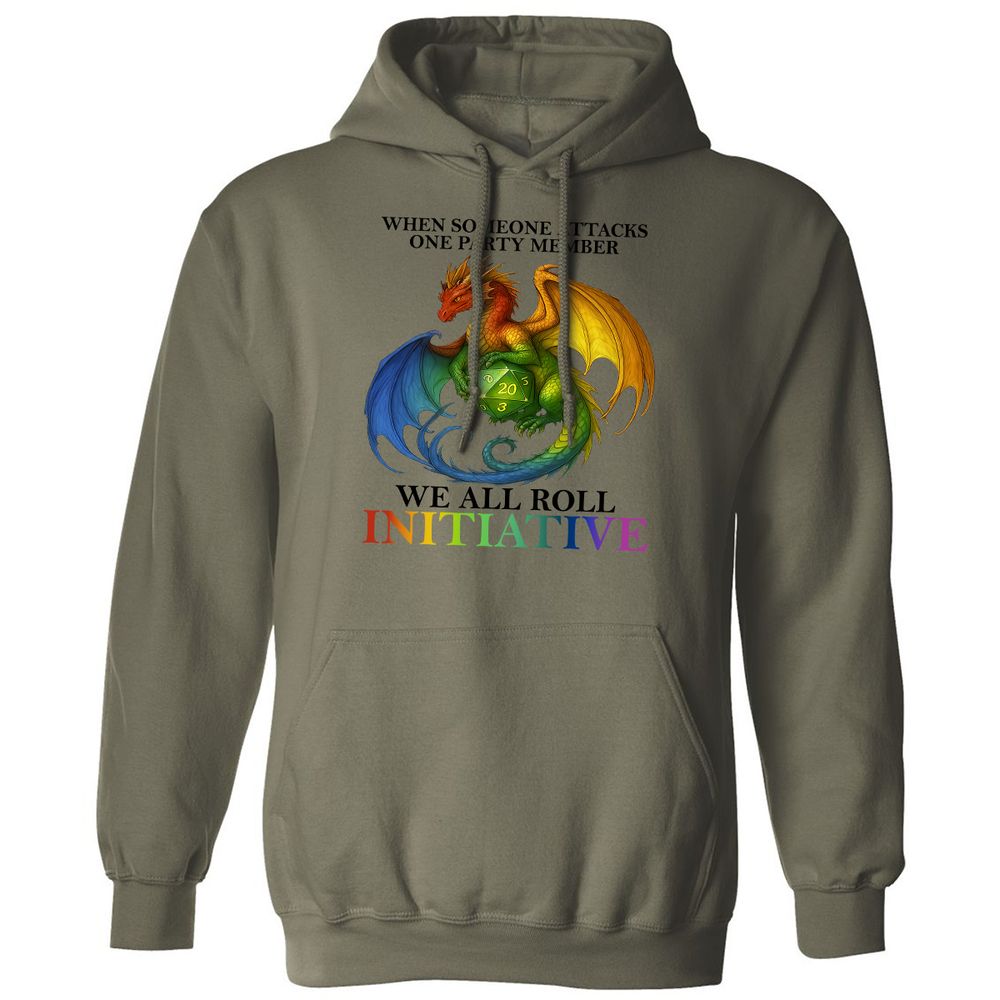 Dragon We All Roll For Initiative Classic Unisex Hoodie - Military Green - 4