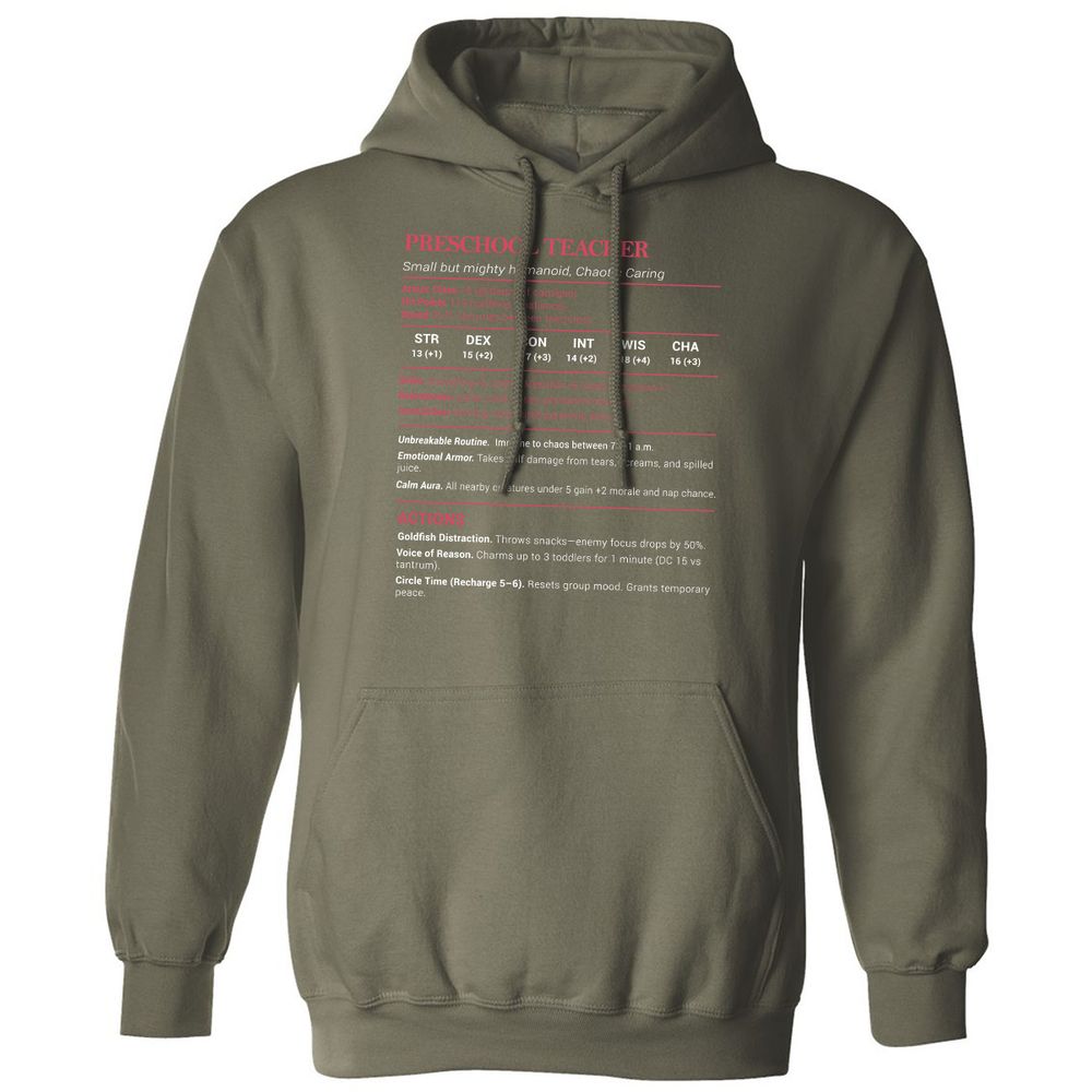 Preschool Teacher Stats Classic Unisex Hoodie - Military Green - 4