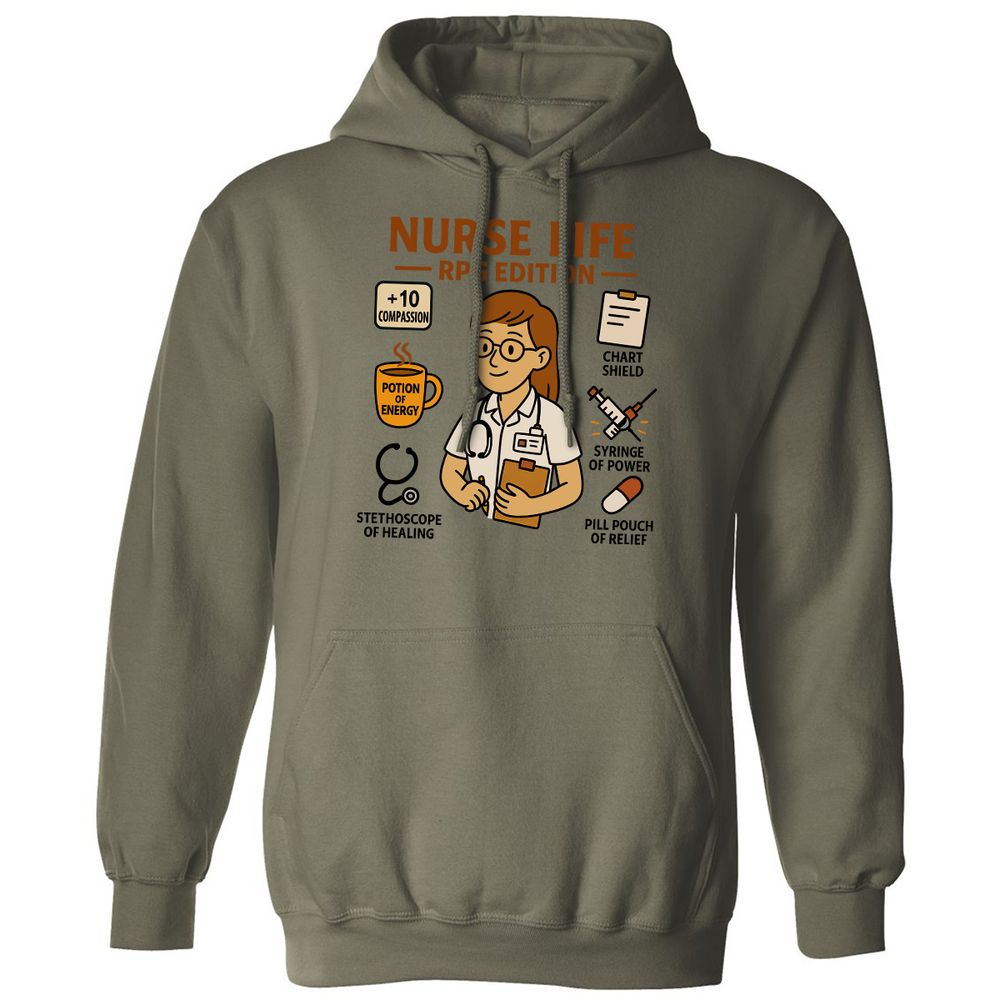 Nurse Life RPG Edition Classic Unisex Hoodie - Military Green - 4