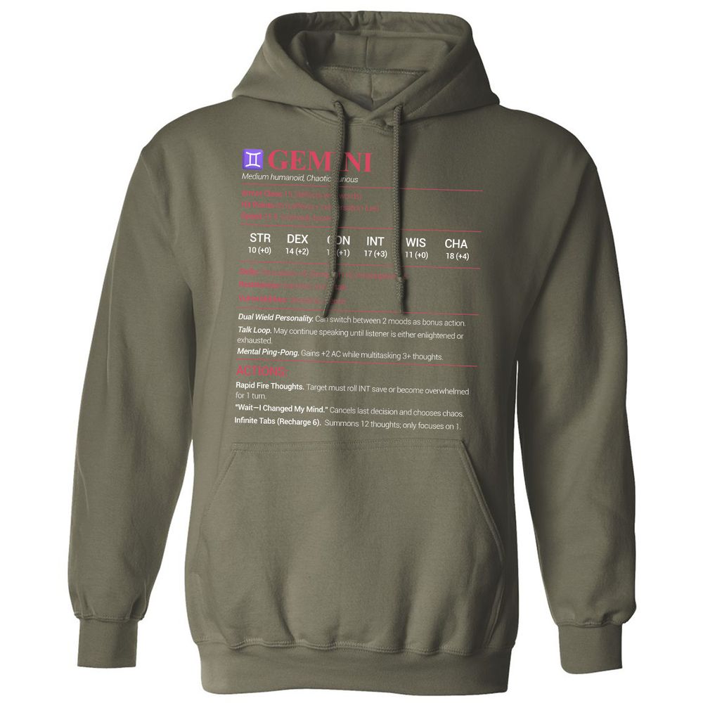 Gemini Stats Classic Unisex Hoodie - Military Green - 4