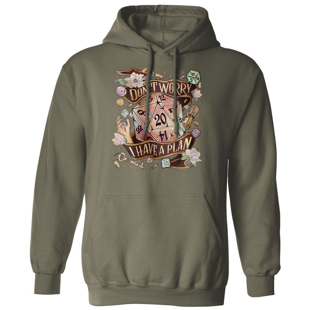 Floral Don't Worry I Have A Plan Classic Unisex Hoodie - Military Green - 4