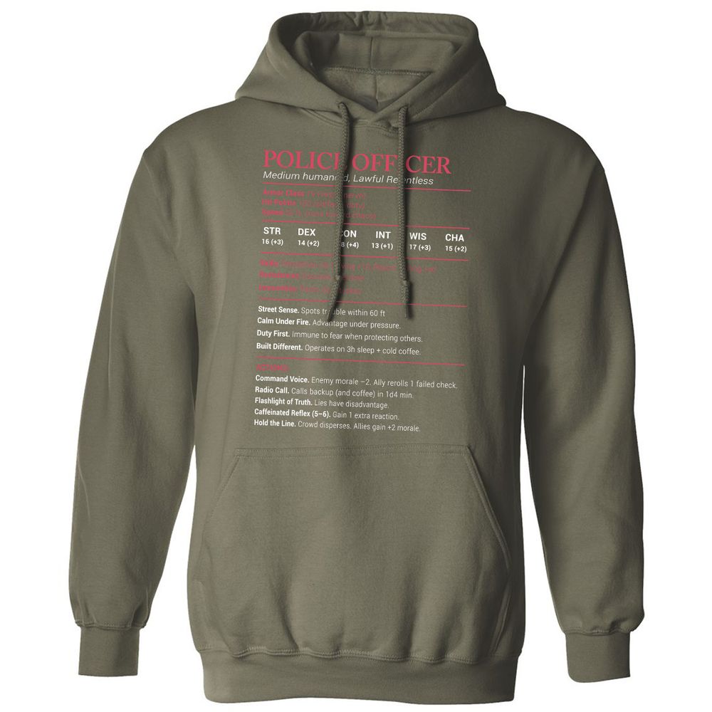 Police Officer Stats Classic Unisex Hoodie - Military Green - 4