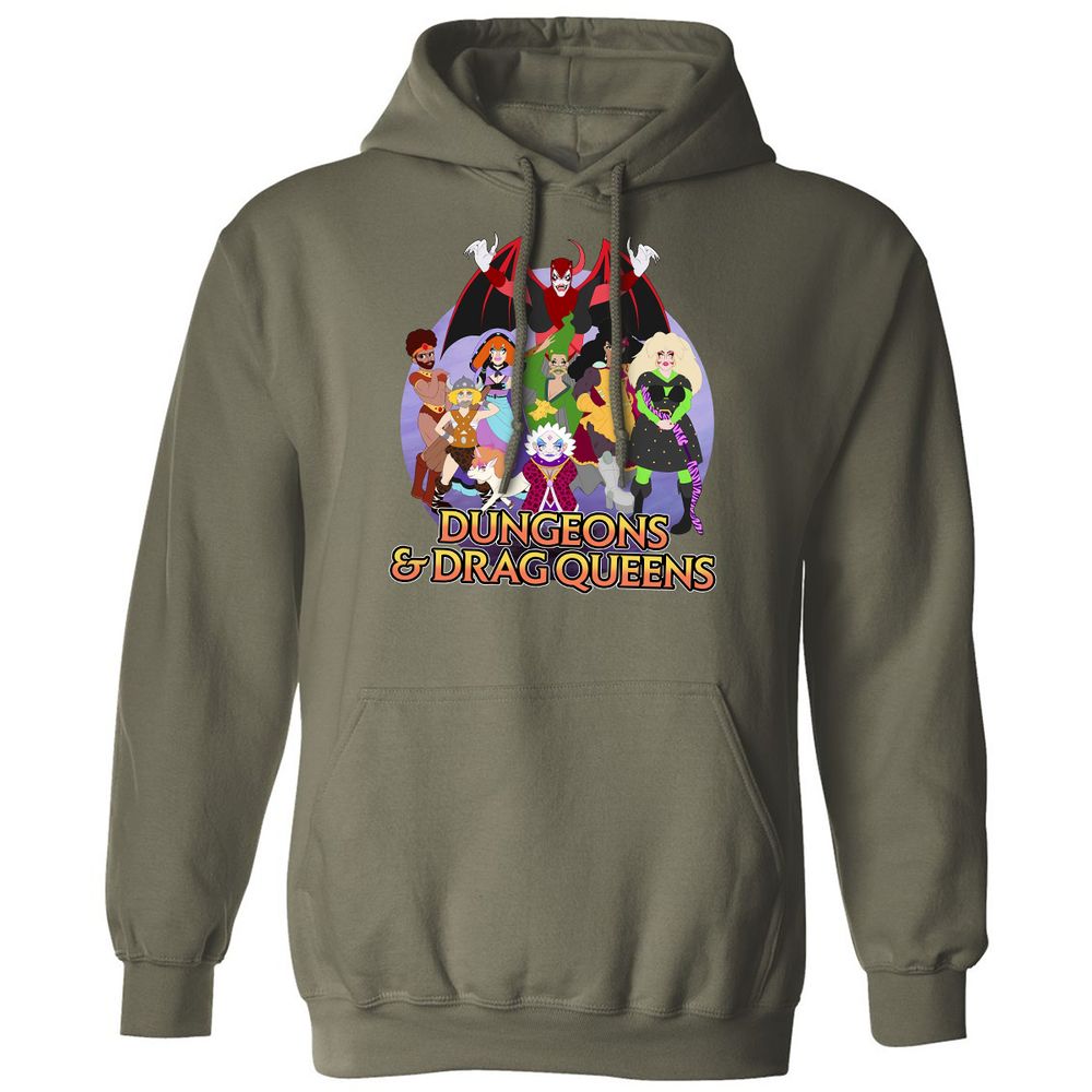Dungeons n Drag Queens Cartoon Classic Unisex Hoodie - Military Green - 4