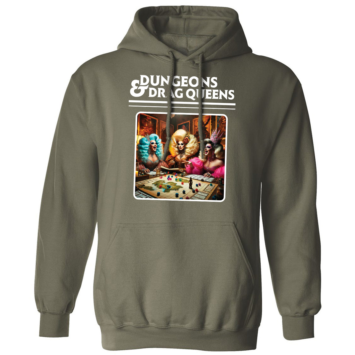 Dungeons & Drag Queens Classic Unisex Hoodie - Military Green - 4