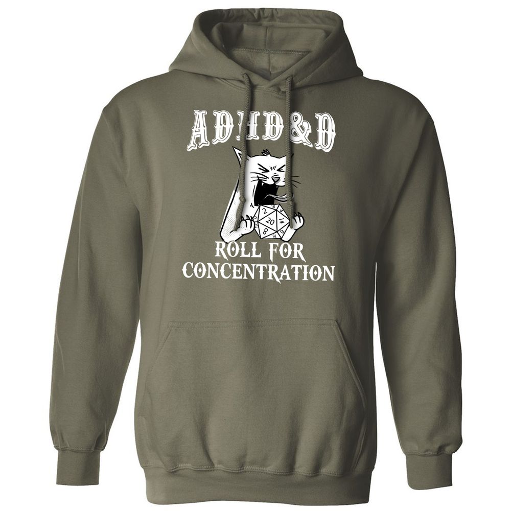 Cat ADHD&D Roll For Concentration Classic Unisex Hoodie - Military Green - 4