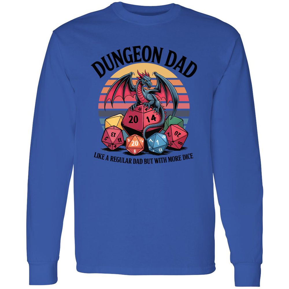 Dungeon Dad With More Dice Long Sleeve T-Shirt - Royal - 4