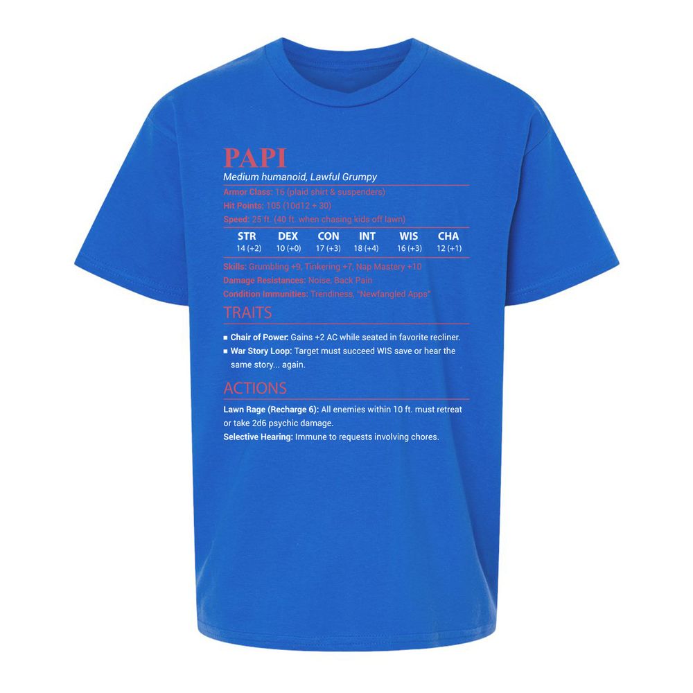 Papi Stats Kids T-Shirt - Royal - 4