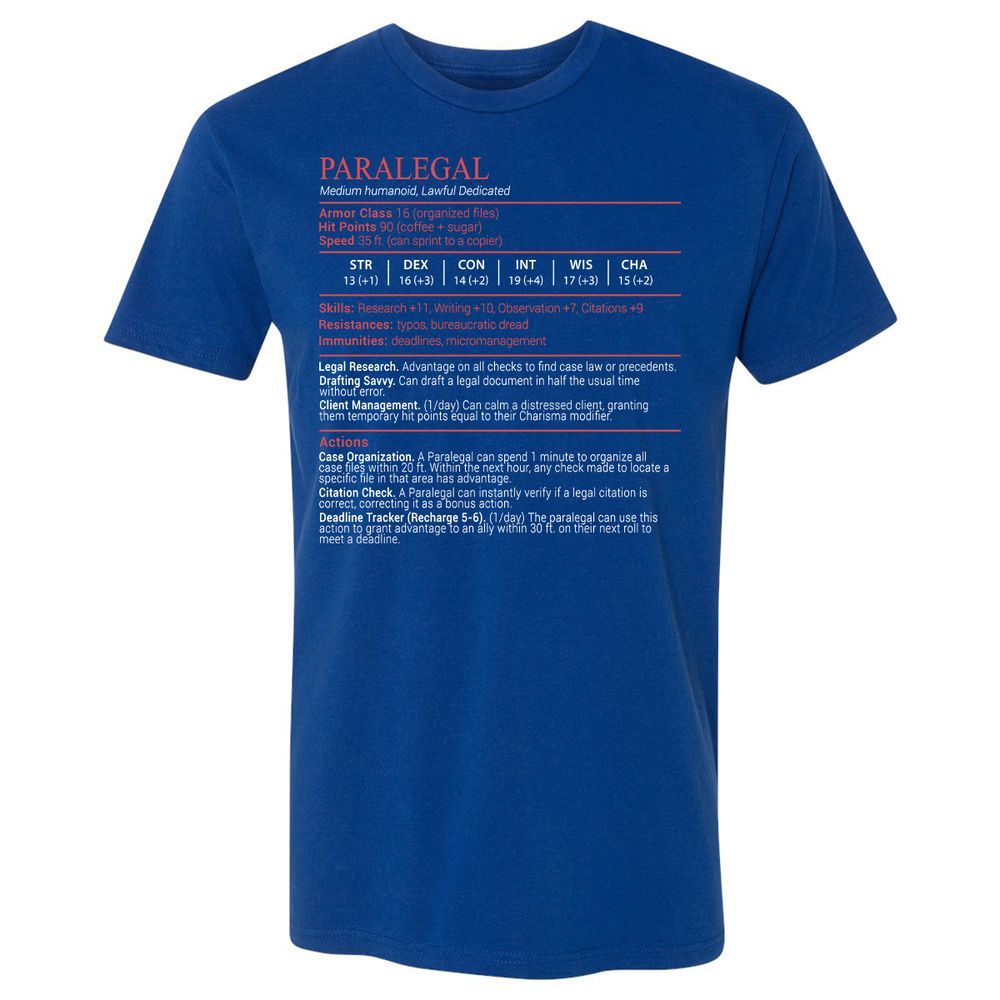 Paralegal Stats Block Premium Unisex T-Shirt - Royal - 4