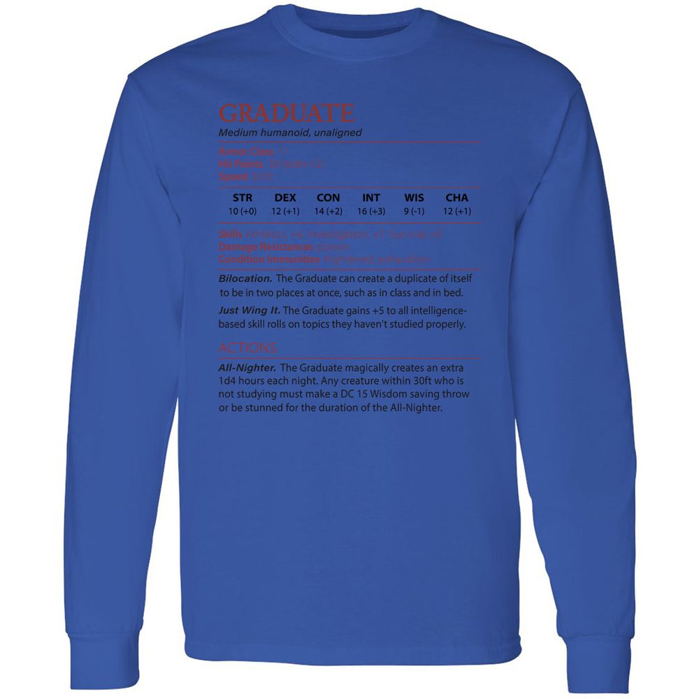 Graduate Stats Long Sleeve T-Shirt - Royal - 4