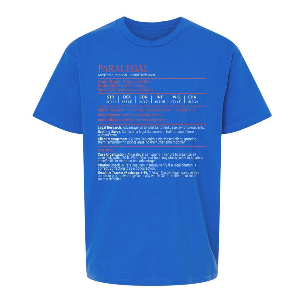 Paralegal Stats Block Kids T-Shirt - Royal - 4