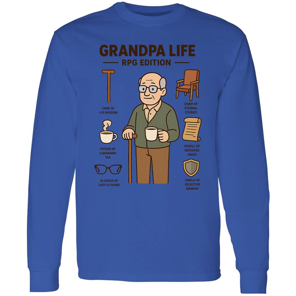 Grandpa Life RPG Edition Long Sleeve T-Shirt - Royal - 4
