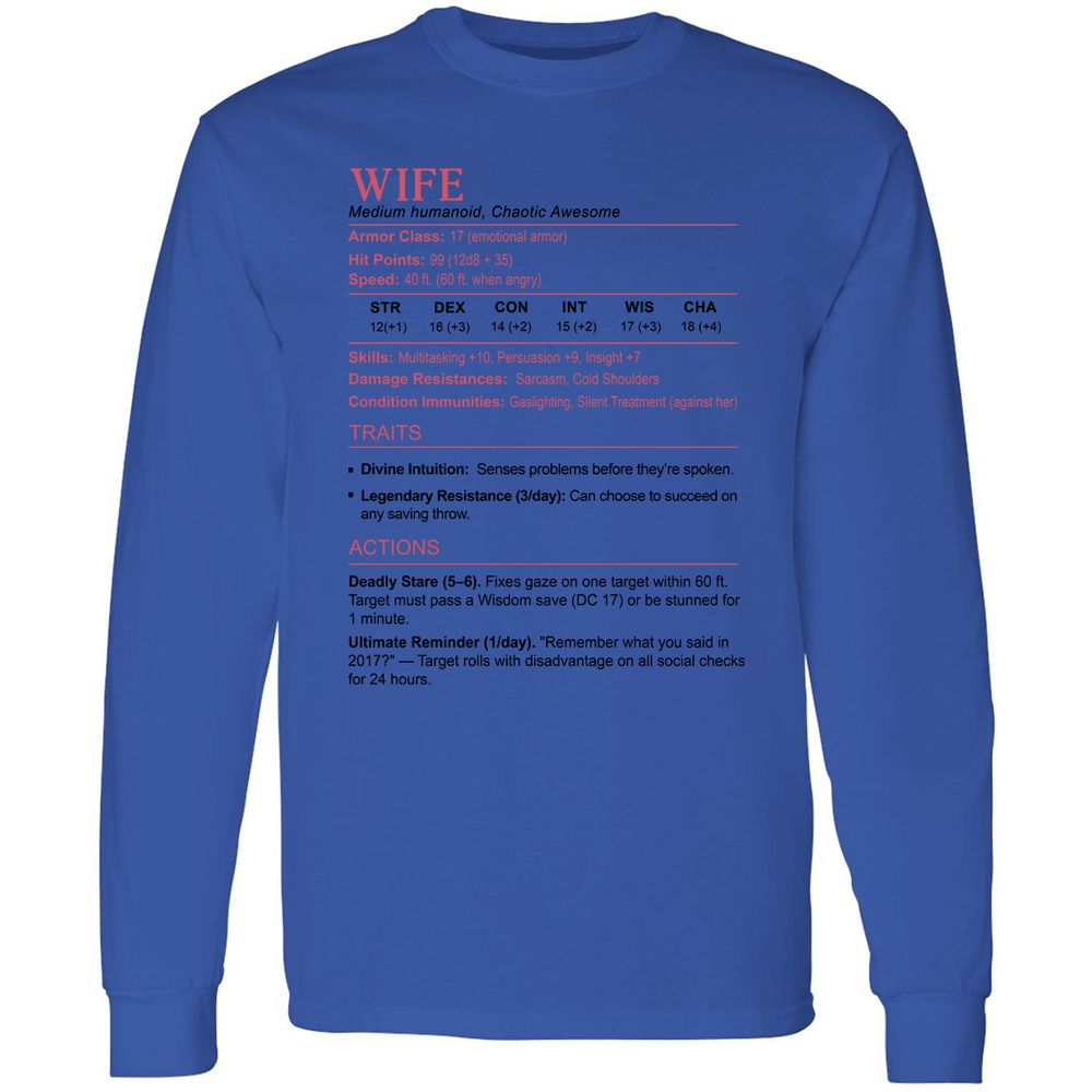 Wife Stats 2 Long Sleeve T-Shirt - Royal - 4