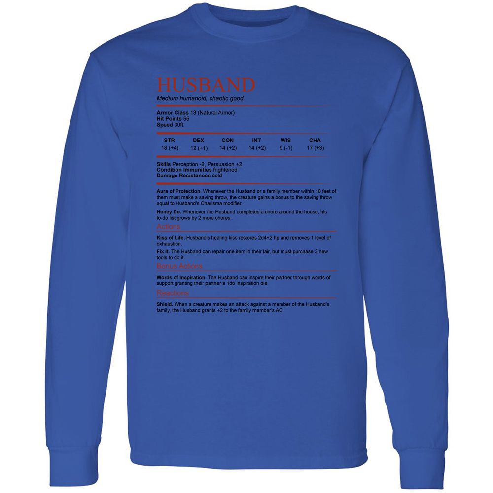 Husband White Long Sleeve T-Shirt - Royal - 4