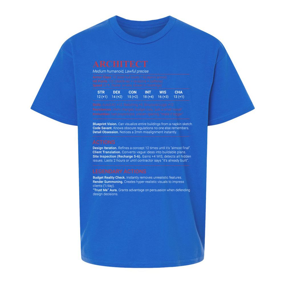 Architect Stats Kids T-Shirt - Royal - 4
