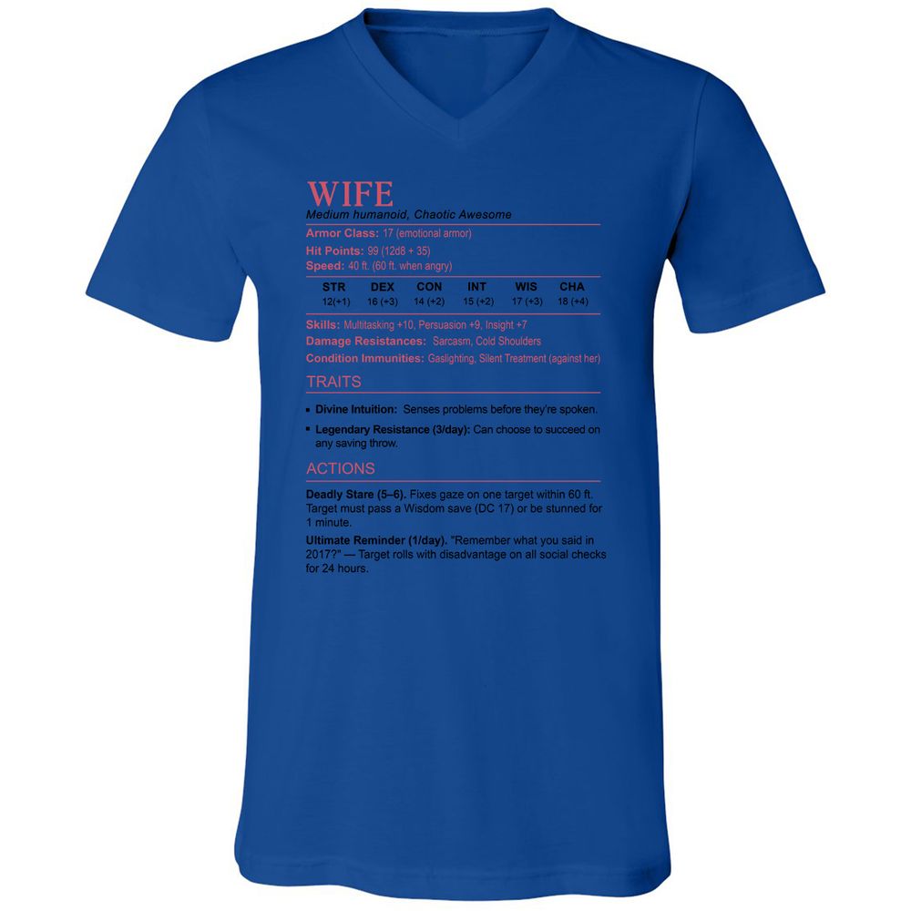 Wife Stats 2 Unisex V-Neck T-Shirt - True Royal - 4