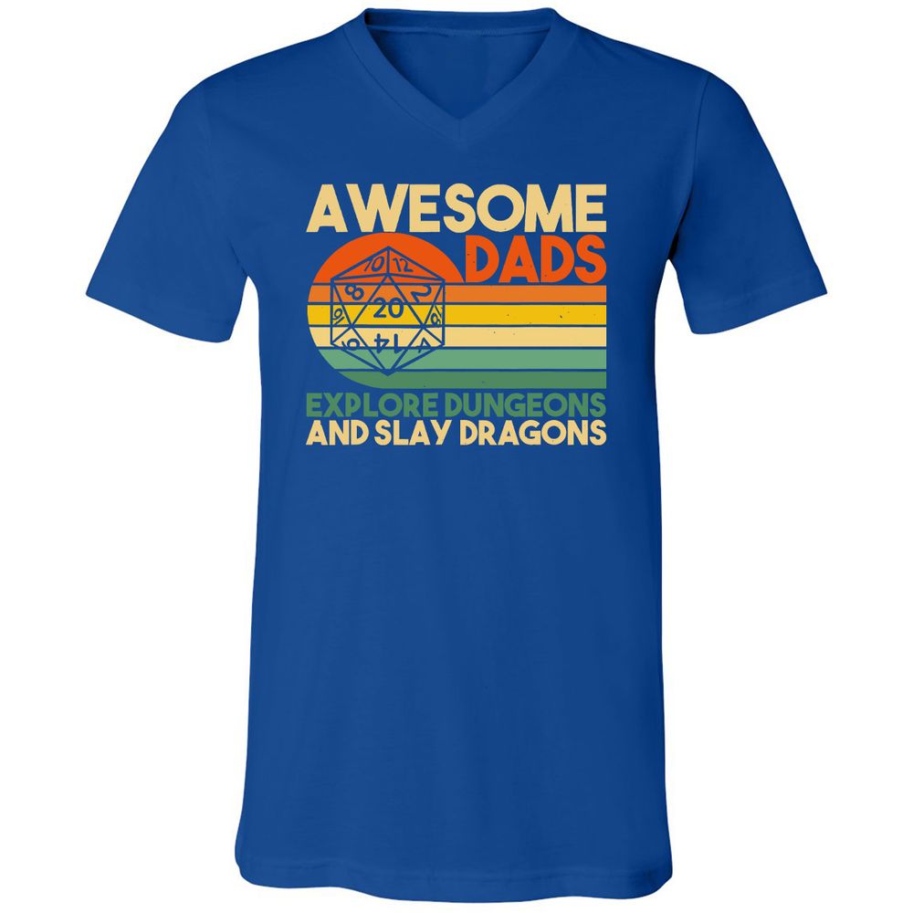 Awesome Dads Explore Dungeons Unisex V-Neck T-Shirt - True Royal - 4