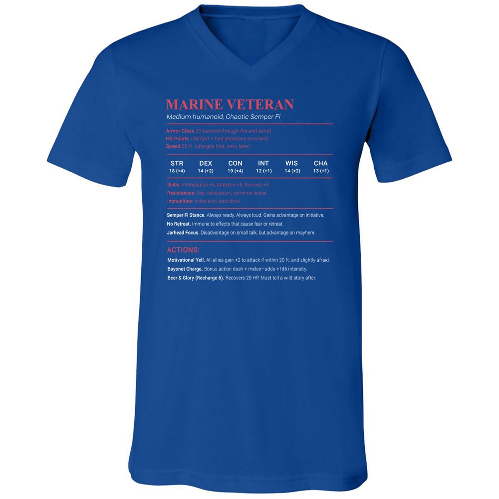 Marine Veteran Unisex V-Neck T-Shirt - True Royal - 4