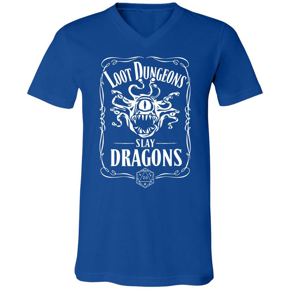 Loot Dungeon Slay Dragons Unisex V-Neck T-Shirt - True Royal - 4