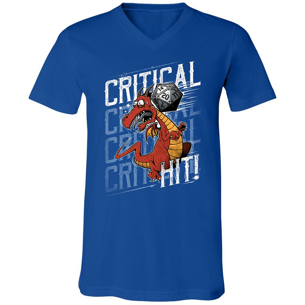 Funny Dragon Critical Hit Unisex V-Neck T-Shirt - True Royal - 4