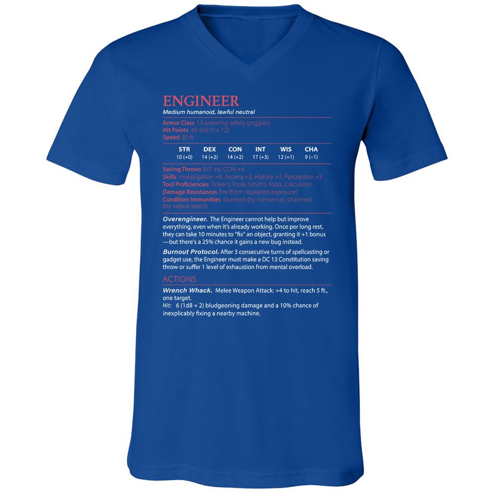 Engineer Stats Unisex V-Neck T-Shirt - True Royal - 4