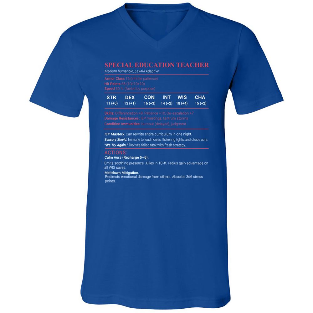 Special Edu Stats Unisex V-Neck T-Shirt - True Royal - 4