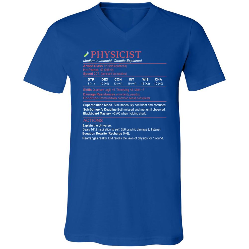 Physicist Stats Unisex V-Neck T-Shirt - True Royal - 4